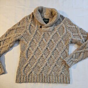 Eddie Bauer Tan Chunky Knit Shawl Collar Heavy Cableknit Sweater Men's XL